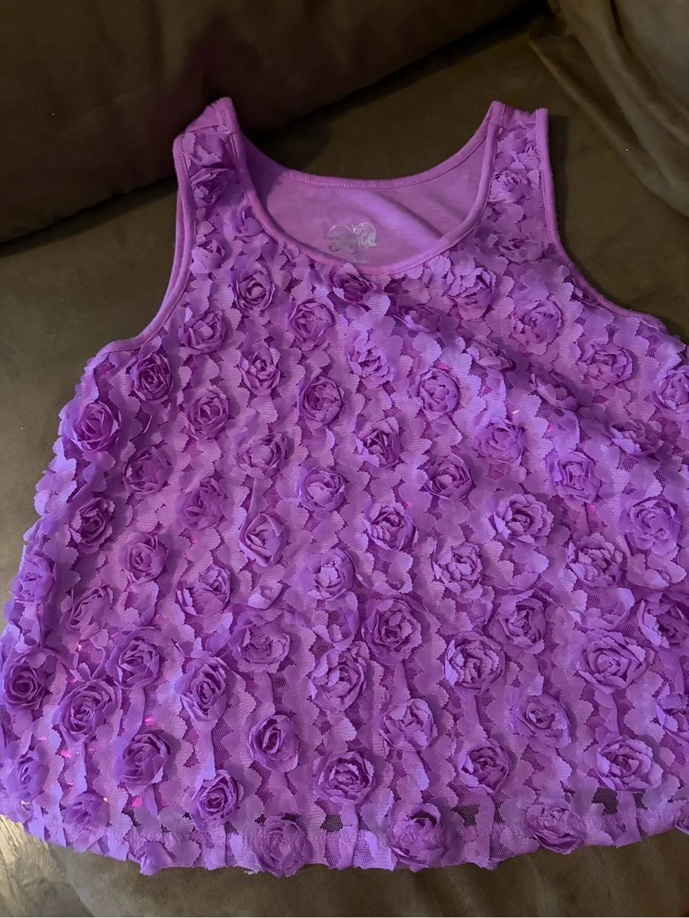Girls' Purple Floral Applique Tank Top